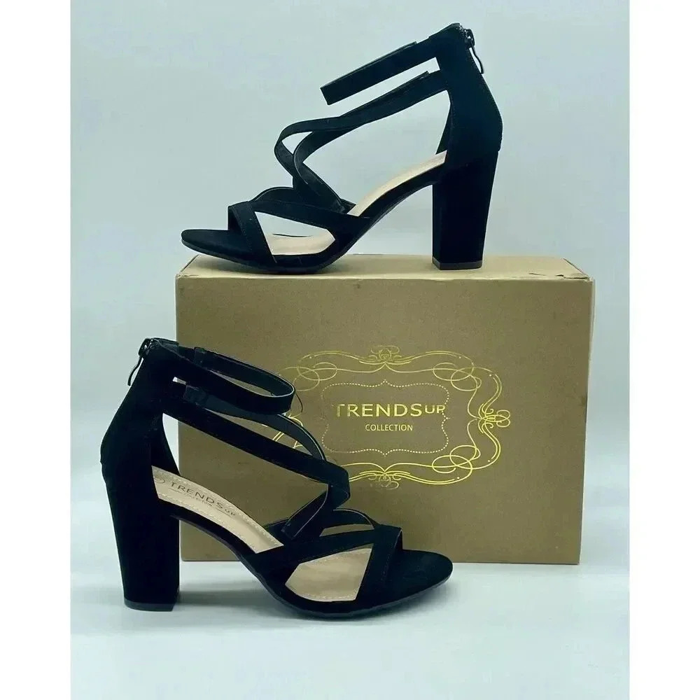 TRENDSup Collection Women's Chunky‎ Heel Ankle Strap Sandals Size 7.5 Black New